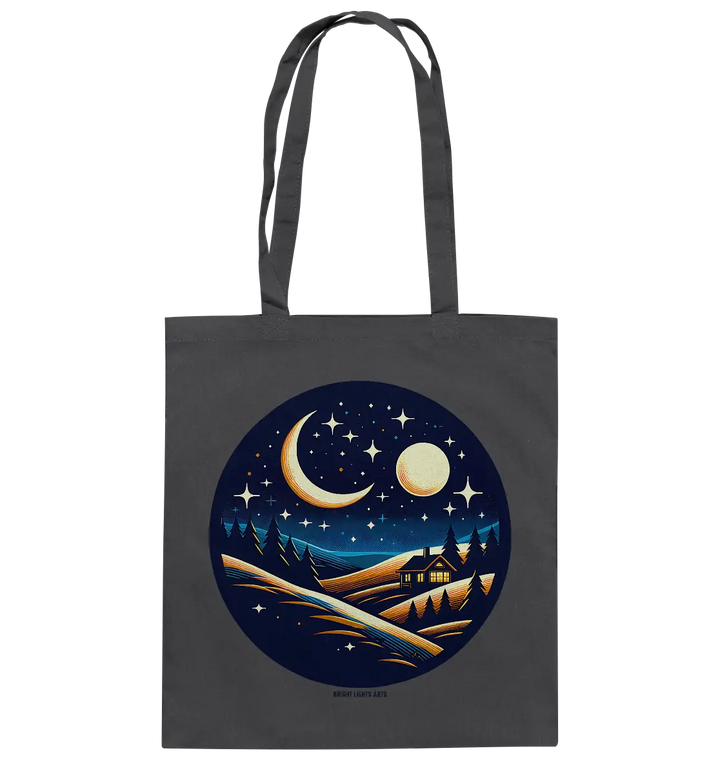 Winterliche Ruhe – Haus im Mondschein - Baumwolltasche Bright Lights Arts