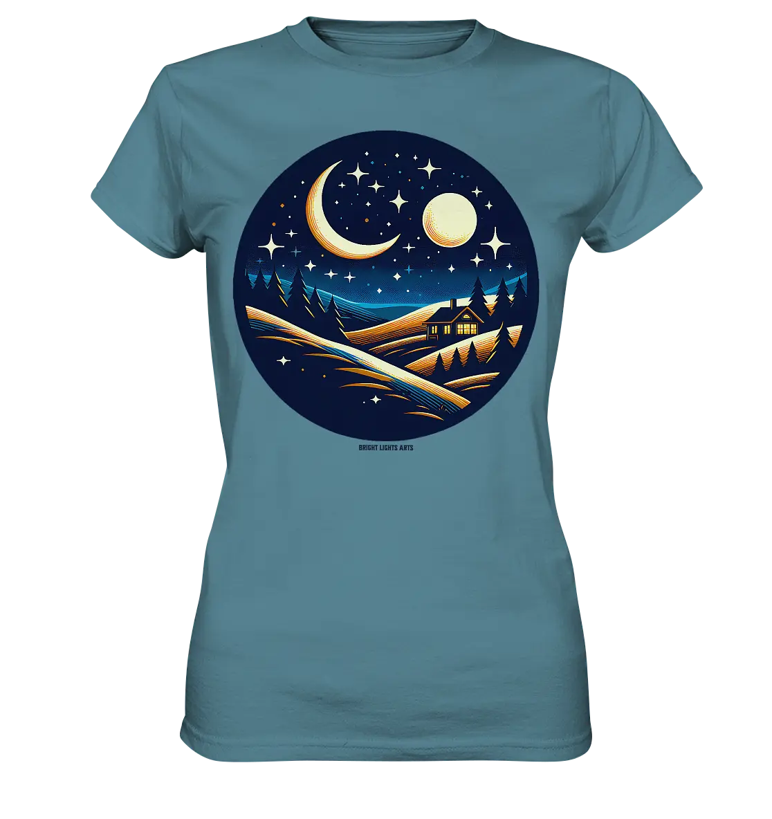 Winterliche Ruhe – Haus im Mondschein - Ladies Premium Shirt Bright Lights Arts