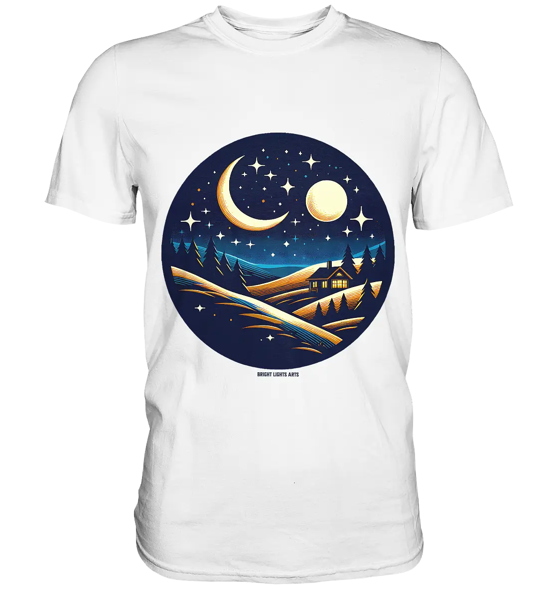 Winterliche Ruhe – Haus im Mondschein - Premium Shirt Bright Lights Arts