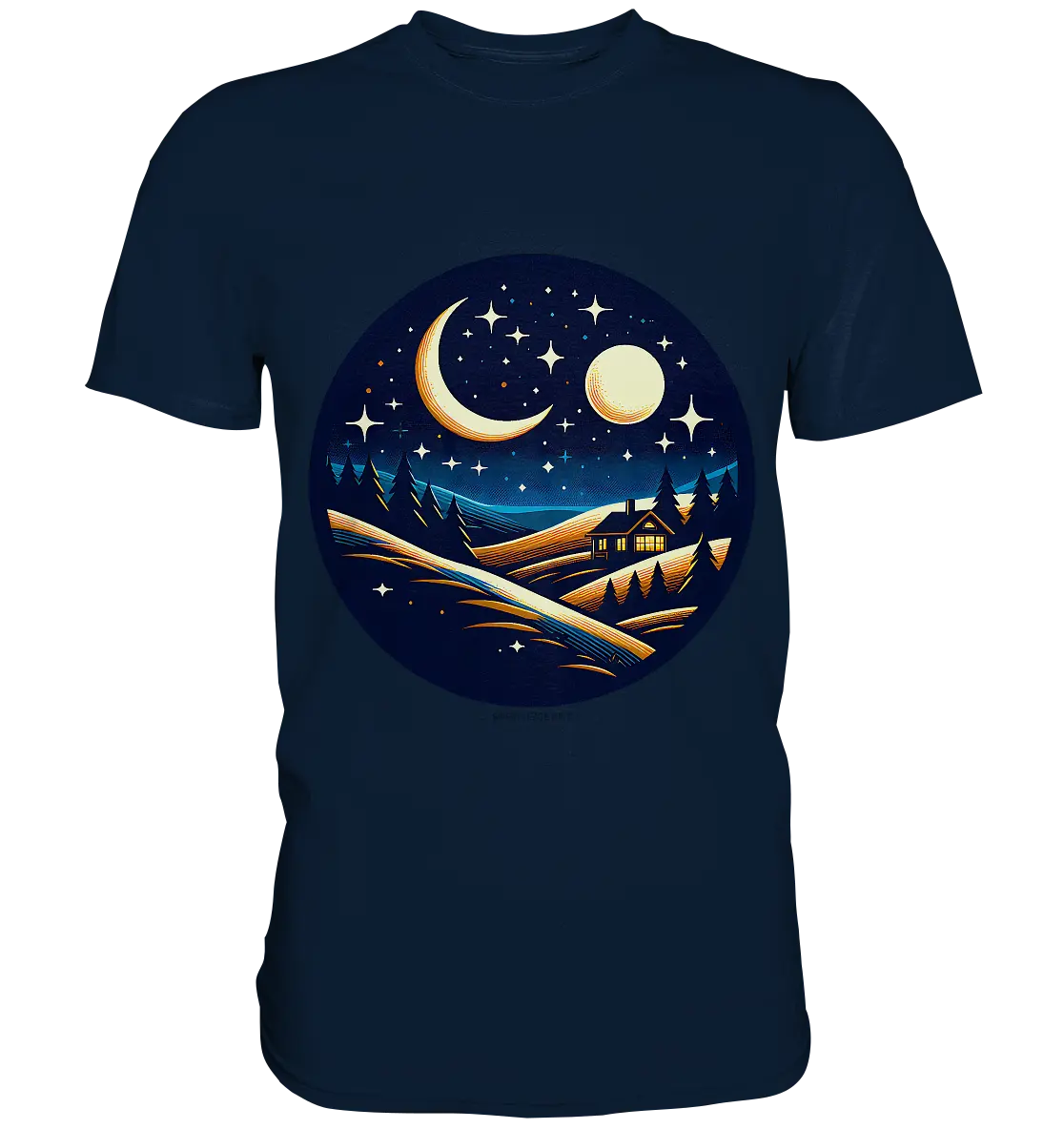 Winterliche Ruhe – Haus im Mondschein - Premium Shirt Bright Lights Arts