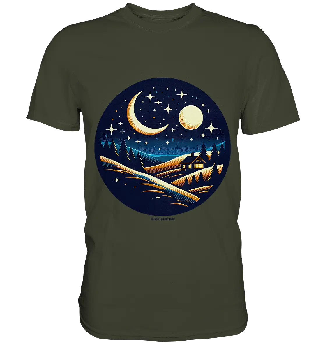 Winterliche Ruhe – Haus im Mondschein - Premium Shirt Bright Lights Arts