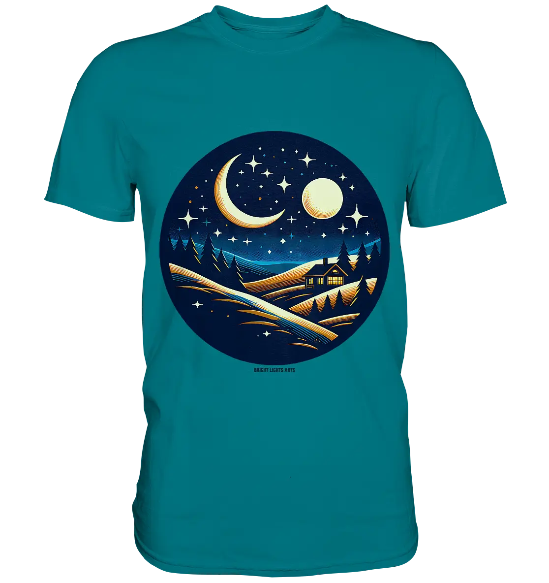 Winterliche Ruhe – Haus im Mondschein - Premium Shirt Bright Lights Arts