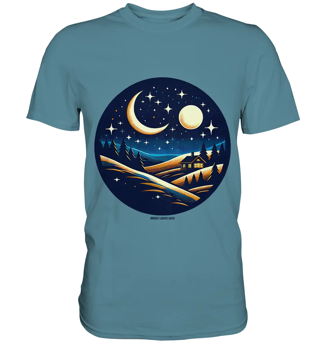 Winterliche Ruhe – Haus im Mondschein - Premium Shirt Bright Lights Arts