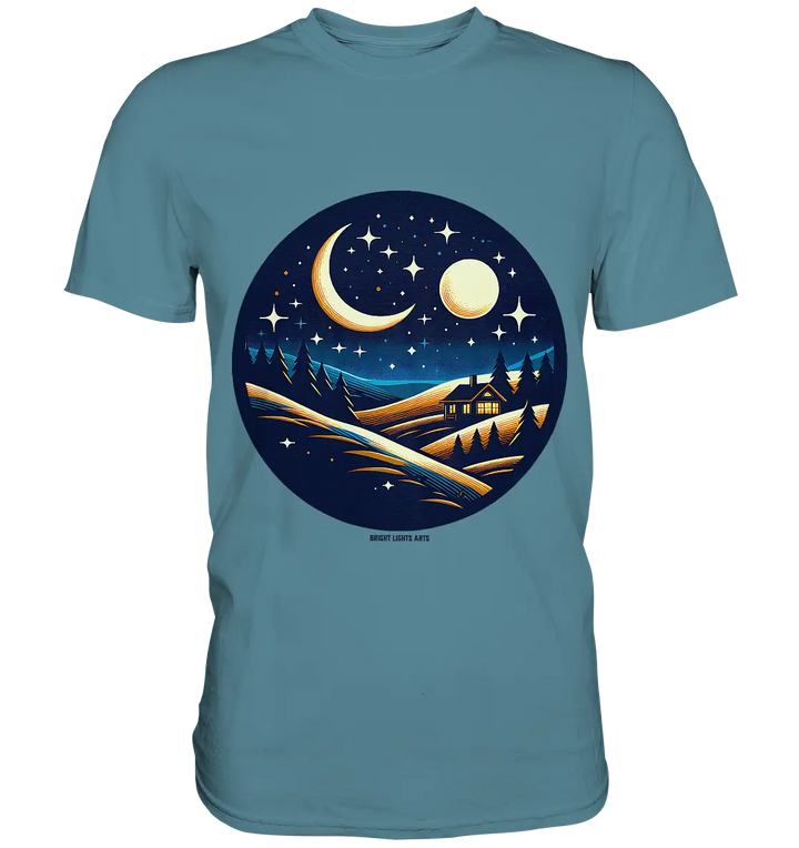 Winterliche Ruhe – Haus im Mondschein - Premium Shirt Bright Lights Arts