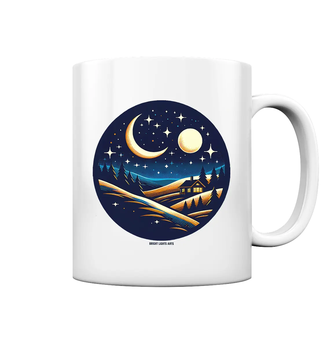 Winterliche Ruhe – Haus im Mondschein - Tasse glossy Bright Lights Arts