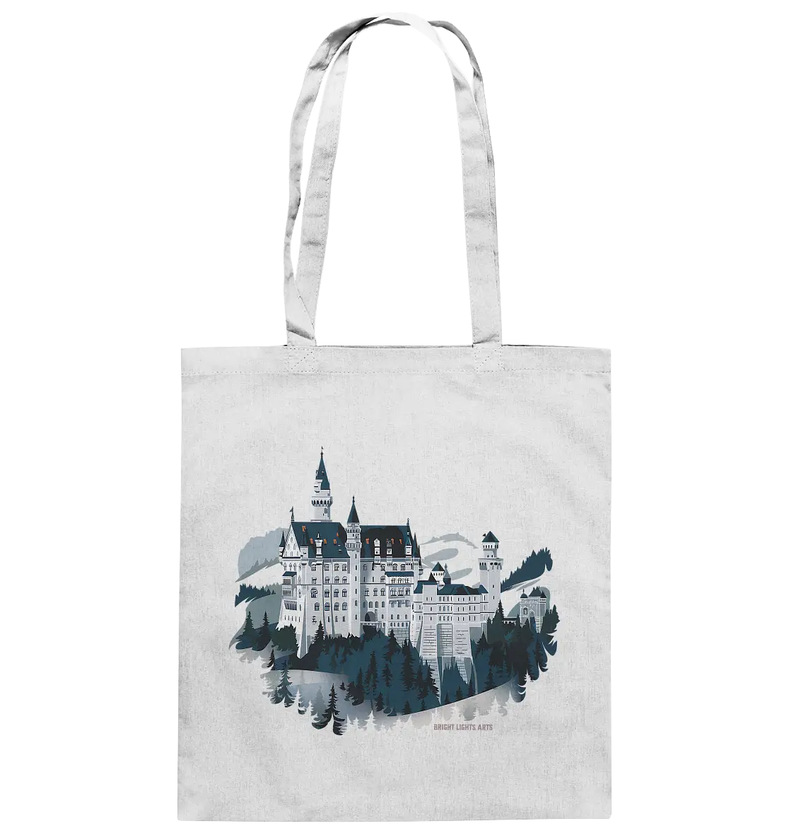 Winterliches Schloss – Majestät in Schnee und Stil - Baumwolltasche Bright Lights Arts