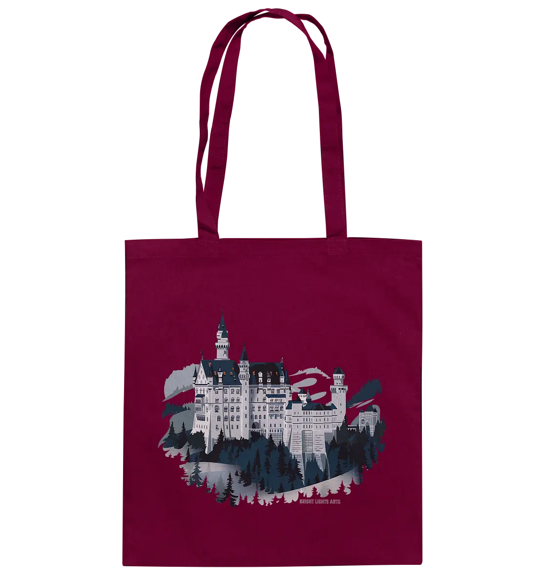 Winterliches Schloss – Majestät in Schnee und Stil - Baumwolltasche Bright Lights Arts