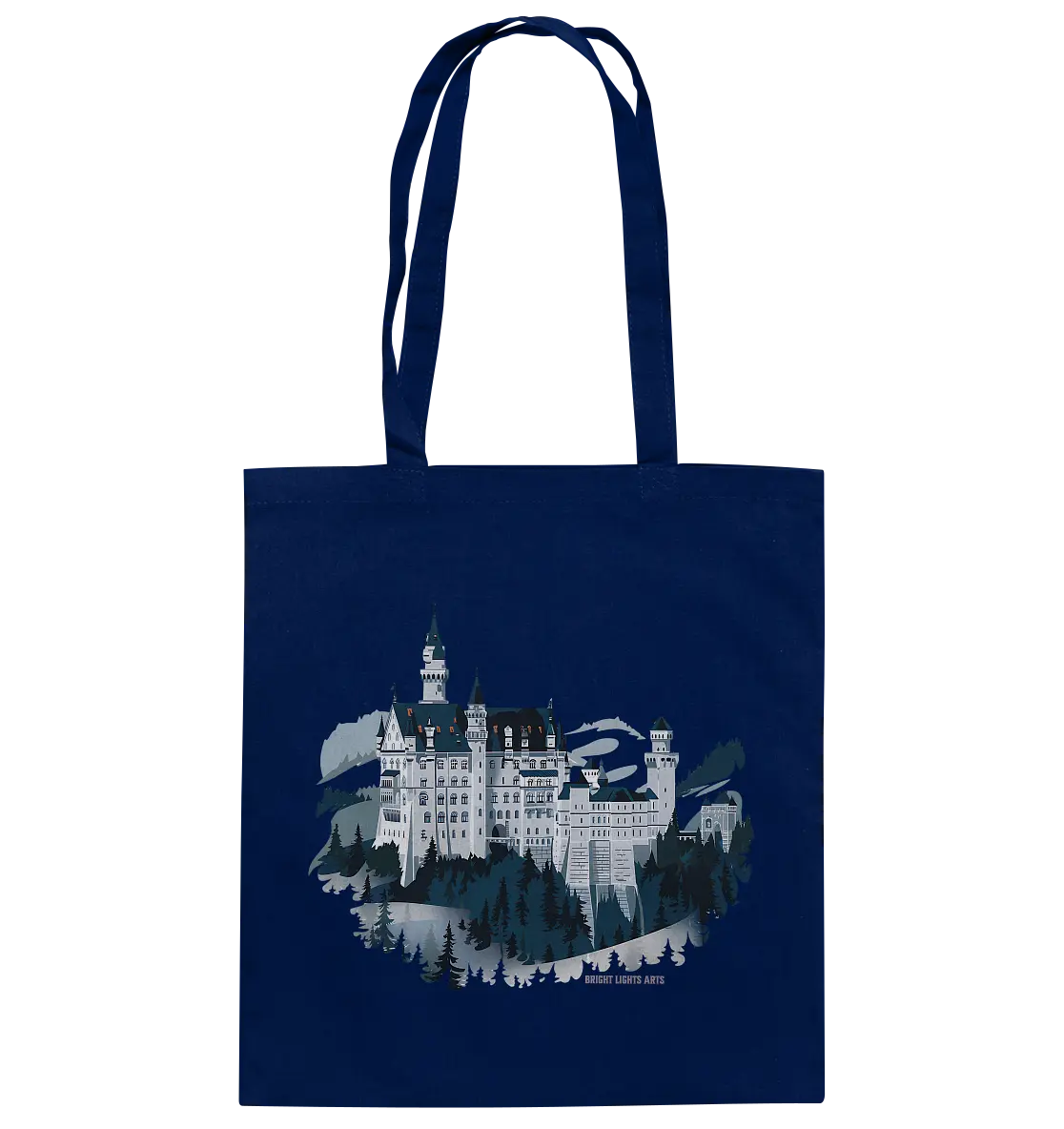 Winterliches Schloss – Majestät in Schnee und Stil - Baumwolltasche Bright Lights Arts