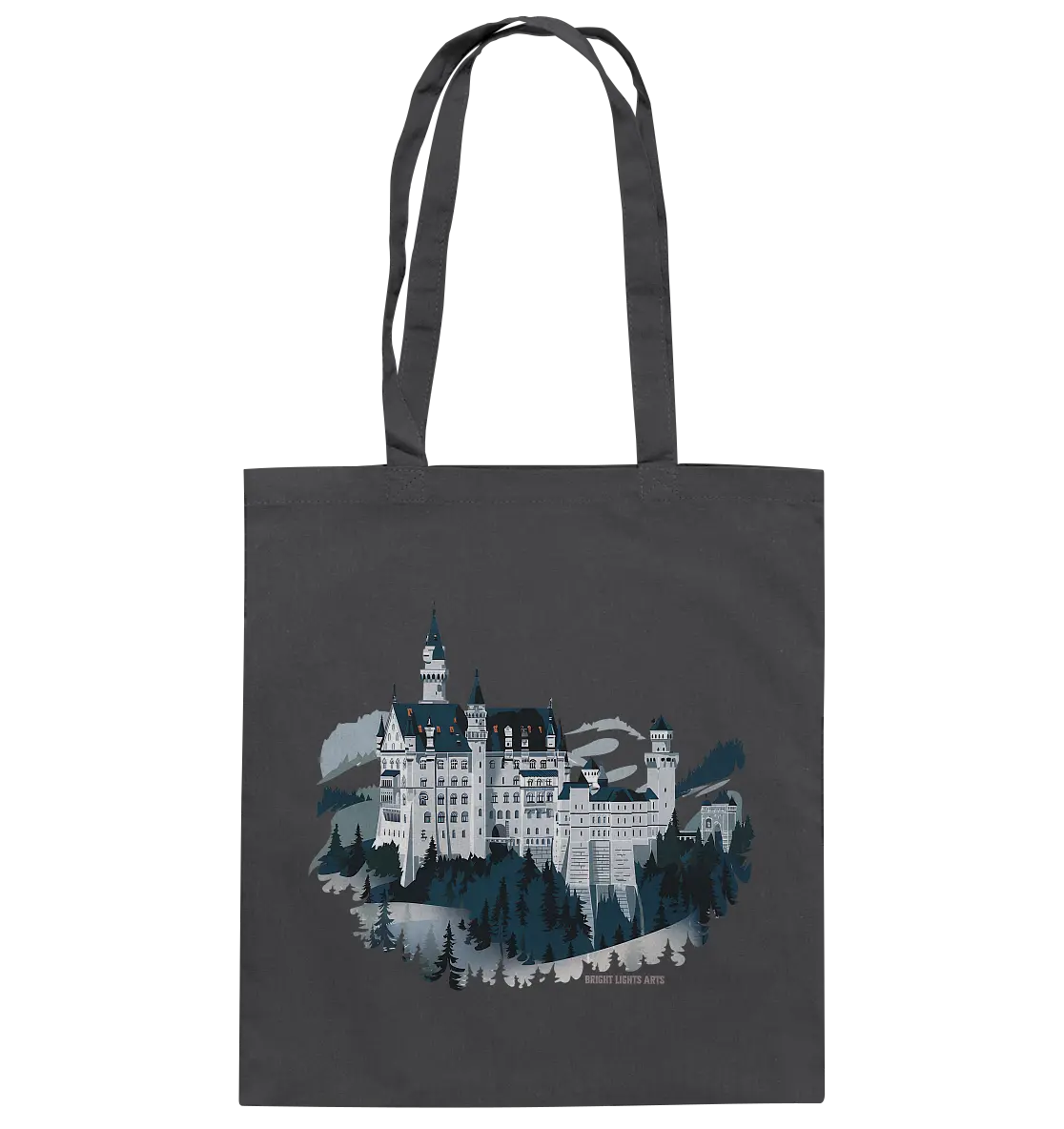 Winterliches Schloss – Majestät in Schnee und Stil - Baumwolltasche Bright Lights Arts