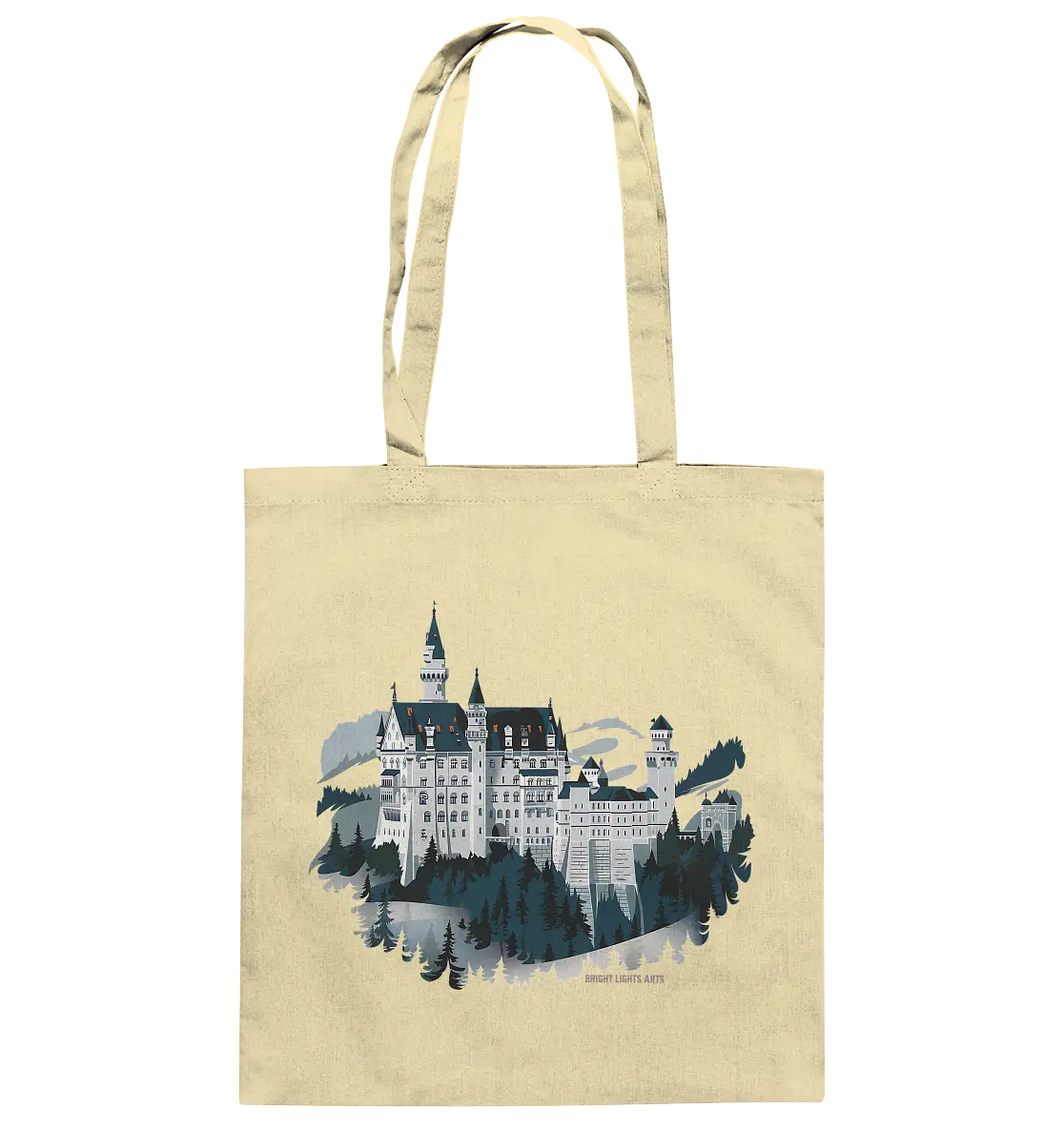 Winterliches Schloss – Majestät in Schnee und Stil - Baumwolltasche Bright Lights Arts
