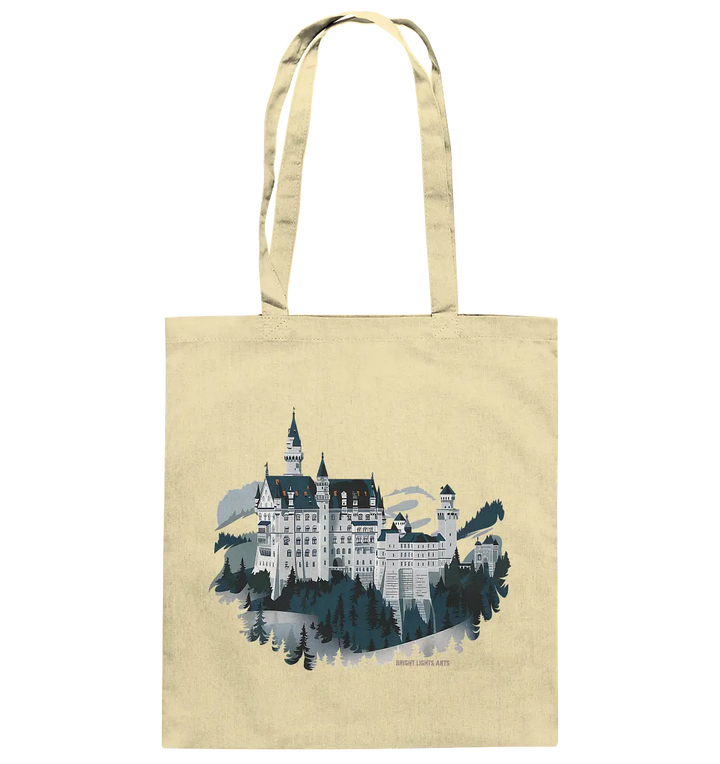 Winterliches Schloss – Majestät in Schnee und Stil - Baumwolltasche Bright Lights Arts