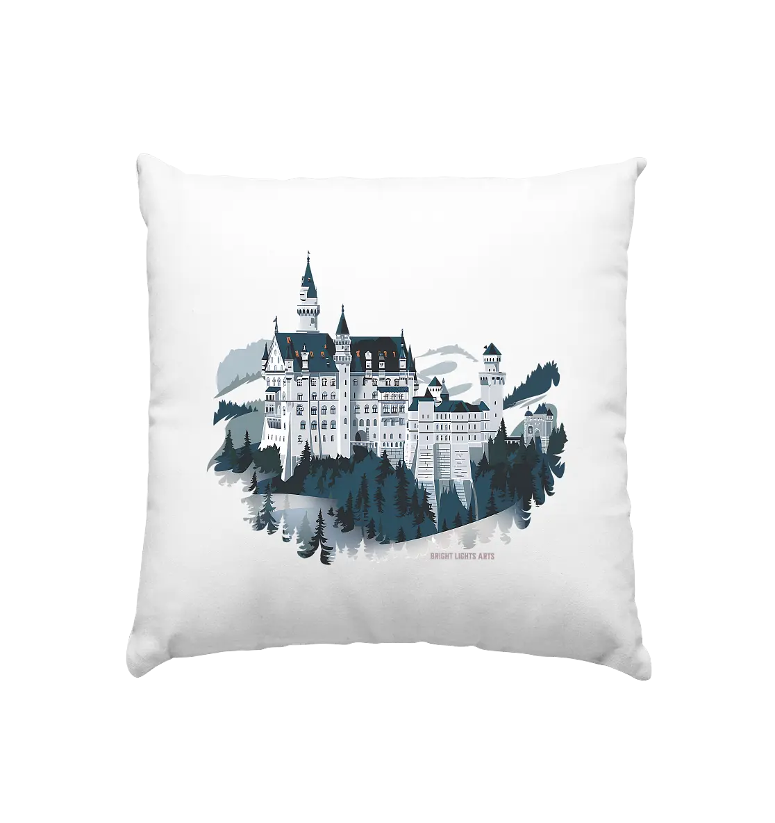 Winterliches Schloss – Majestät in Schnee und Stil - Kissen 40x40cm Bright Lights Arts