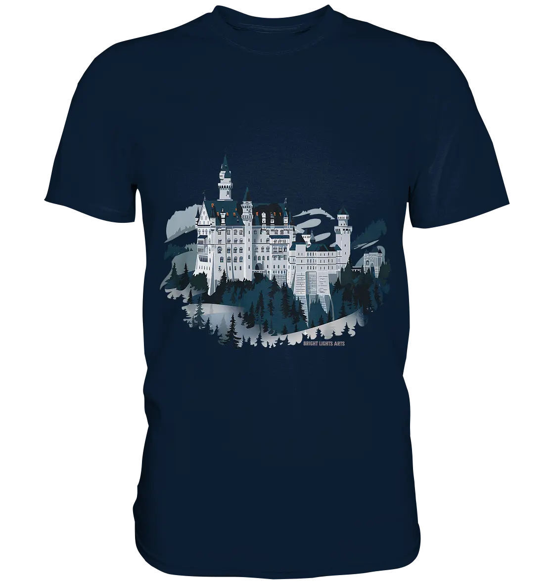 Winterliches Schloss – Majestät in Schnee und Stil - Premium Shirt Bright Lights Arts