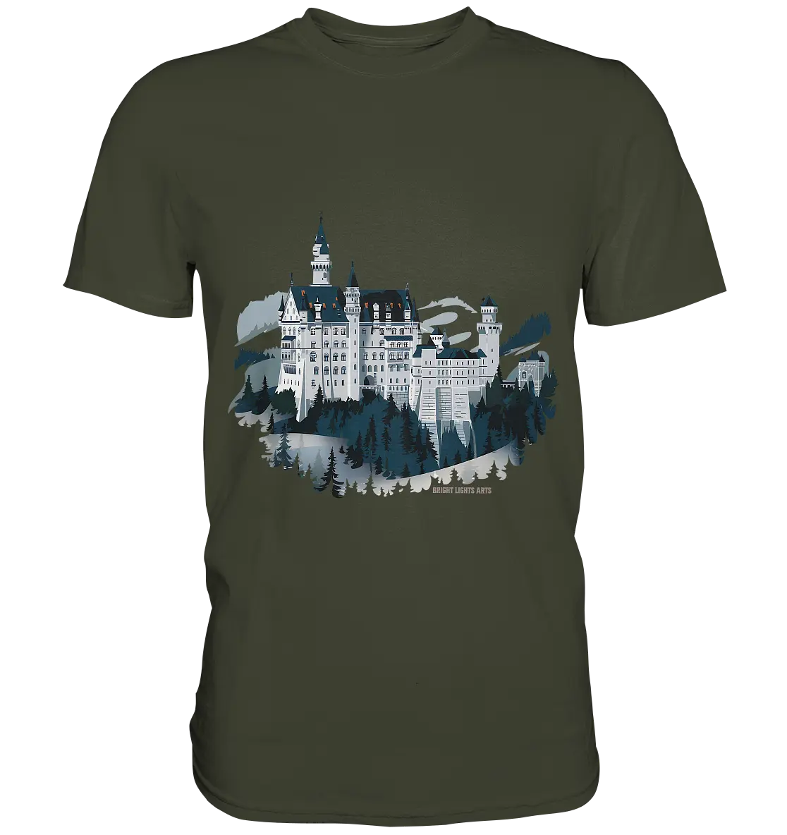Winterliches Schloss – Majestät in Schnee und Stil - Premium Shirt Bright Lights Arts