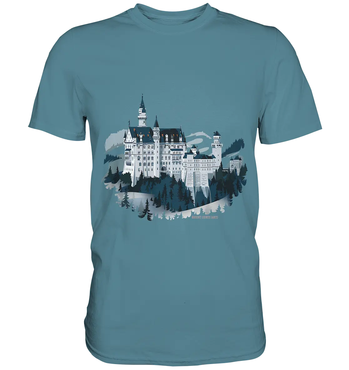 Winterliches Schloss – Majestät in Schnee und Stil - Premium Shirt Bright Lights Arts