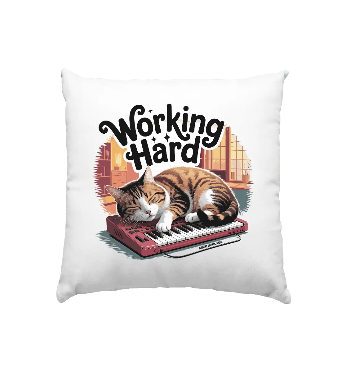 Working Hard – Schlafender Kater auf Tastatur - Kissen 40x40cm - Bright Lights Arts