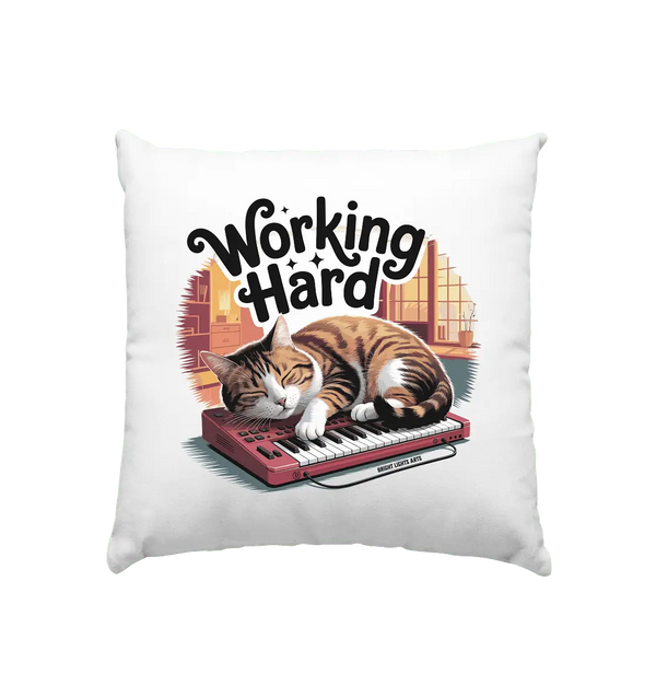Working Hard – Schlafender Kater auf Tastatur - Kissen 40x40cm - Bright Lights Arts