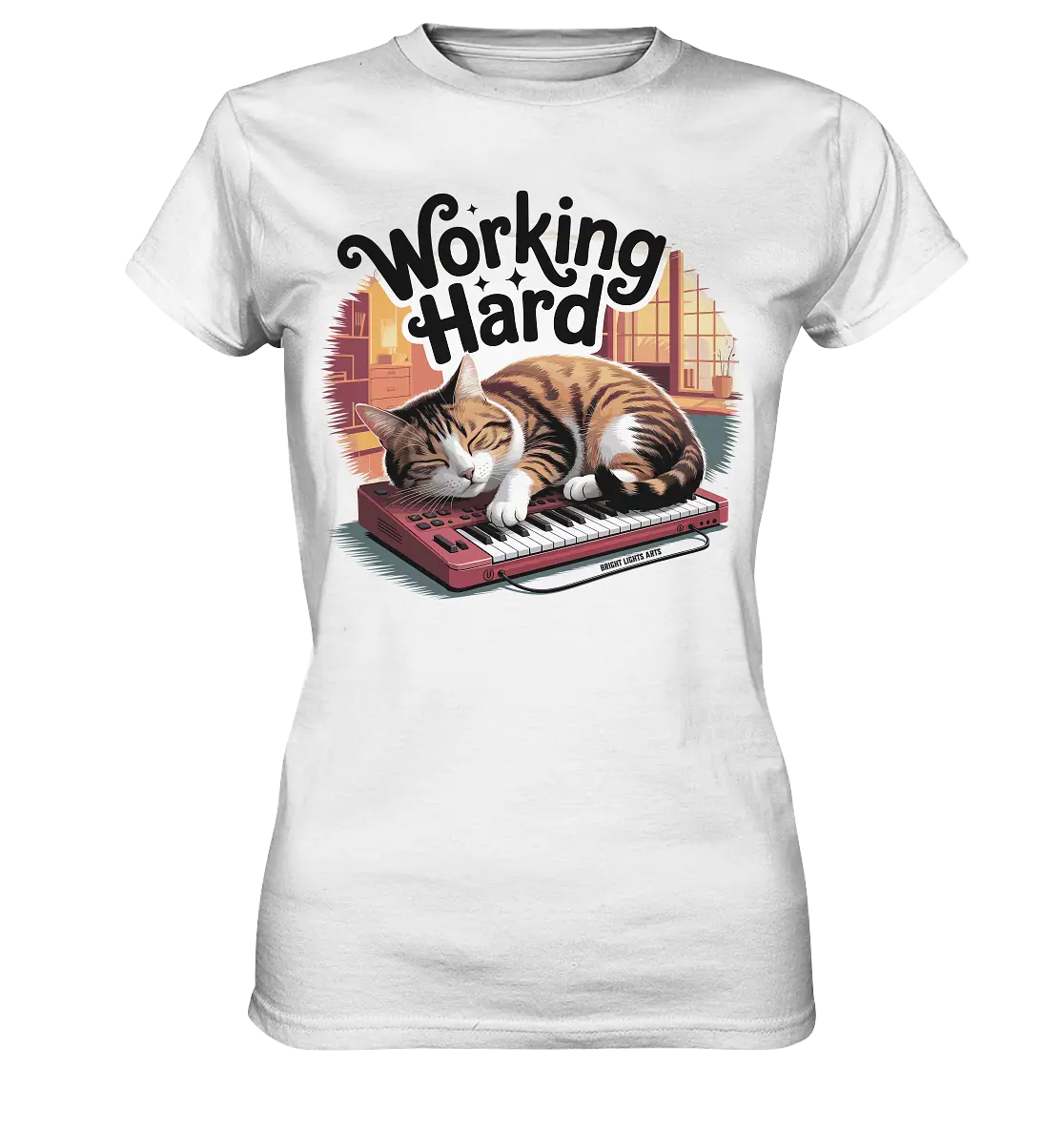 Working Hard – Schlafender Kater auf Tastatur - Ladies Premium Shirt Bright Lights Arts