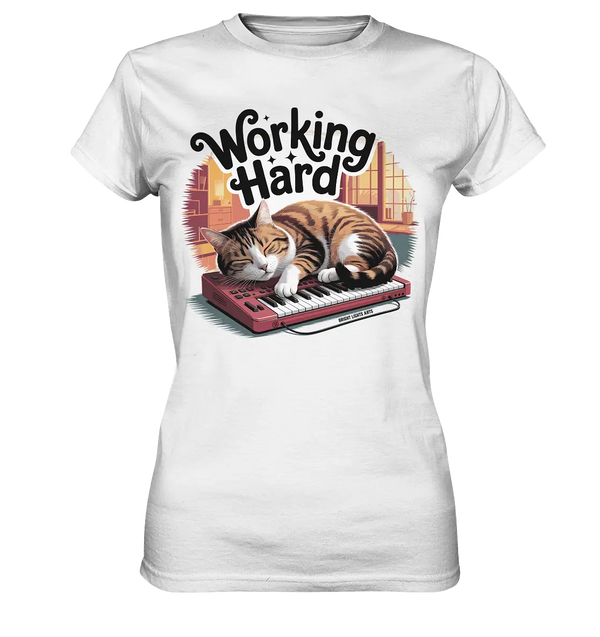 Working Hard – Schlafender Kater auf Tastatur - Ladies Premium Shirt Bright Lights Arts