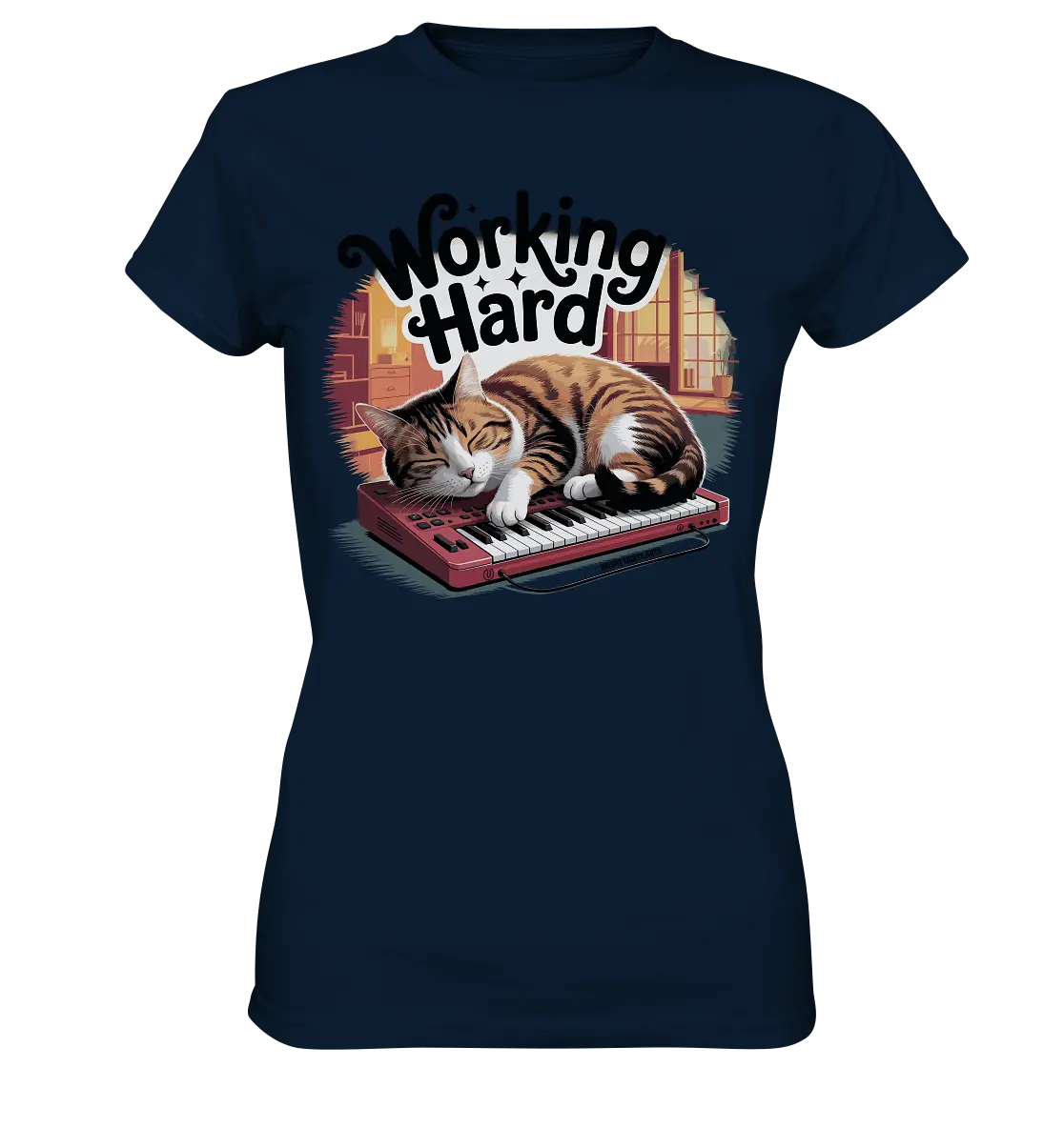 Working Hard – Schlafender Kater auf Tastatur - Ladies Premium Shirt Bright Lights Arts