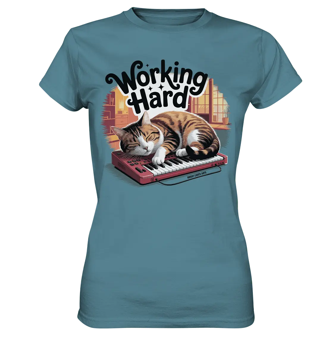 Working Hard – Schlafender Kater auf Tastatur - Ladies Premium Shirt - Bright Lights Arts
