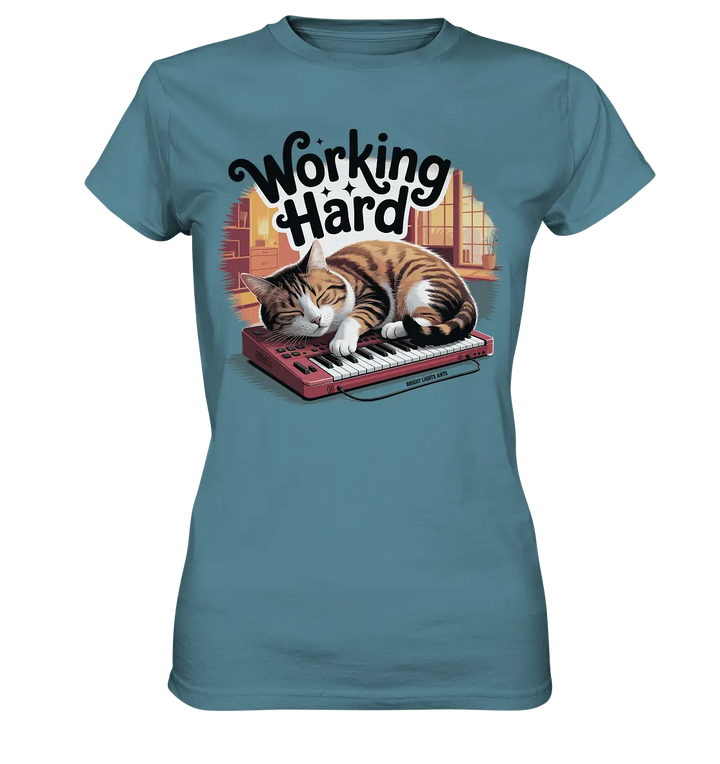Working Hard – Schlafender Kater auf Tastatur - Ladies Premium Shirt - Bright Lights Arts