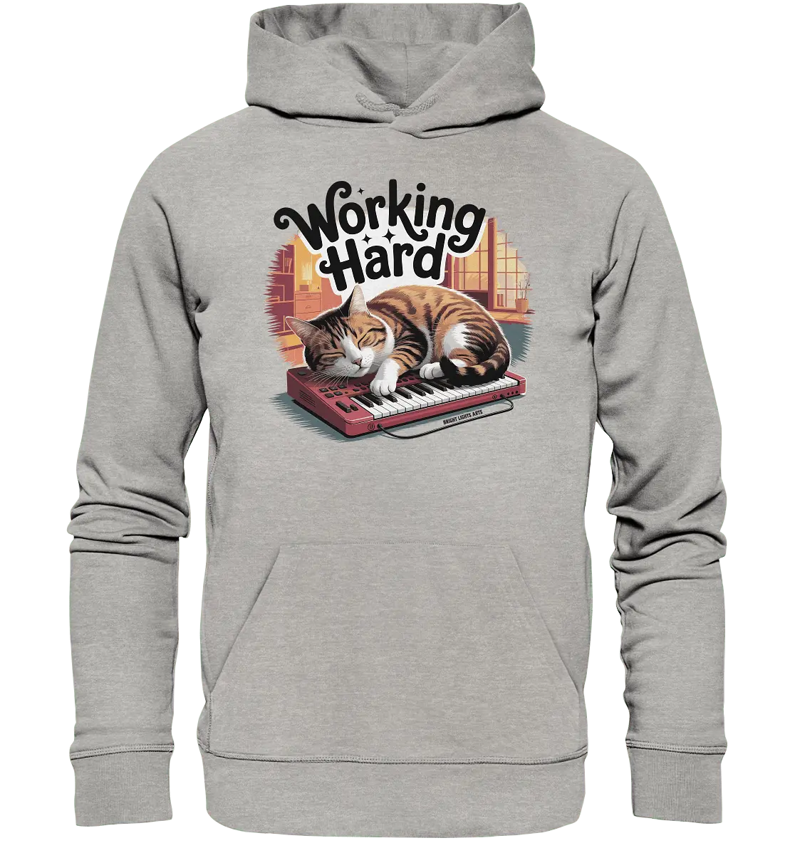 Working Hard – Schlafender Kater auf Tastatur - Organic Hoodie - Bright Lights Arts