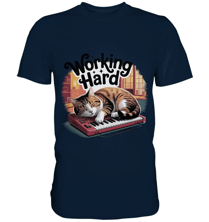 Working Hard – Schlafender Kater auf Tastatur - Premium Shirt - Bright Lights Arts