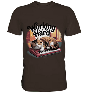Working Hard – Schlafender Kater auf Tastatur - Premium Shirt - Bright Lights Arts