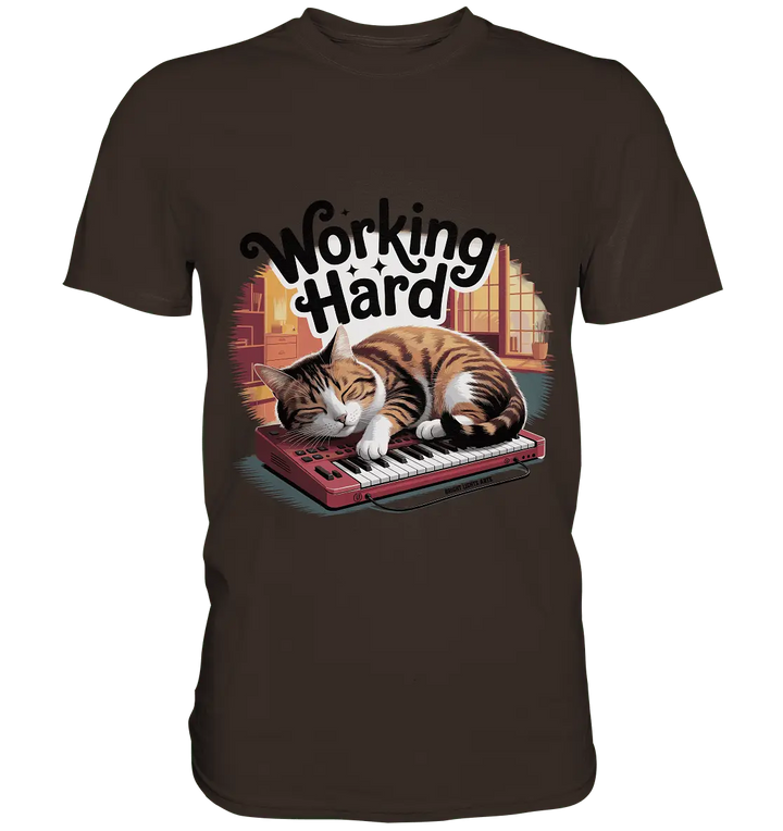 Working Hard – Schlafender Kater auf Tastatur - Premium Shirt - Bright Lights Arts