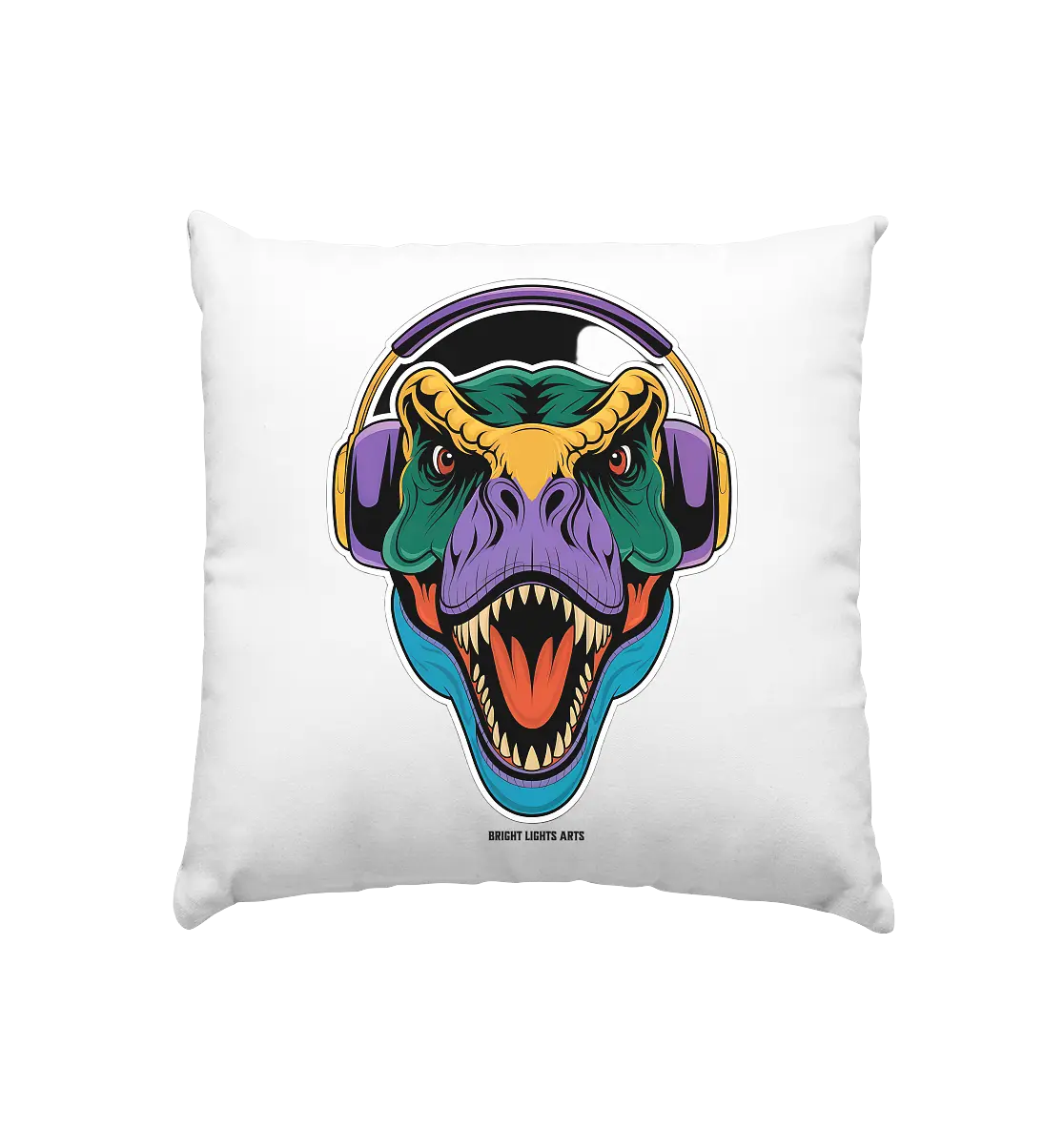 Wütender T-Rex mit Kopfhörern – Dinosaurier Design - Kissen 40x40cm Bright Lights Arts
