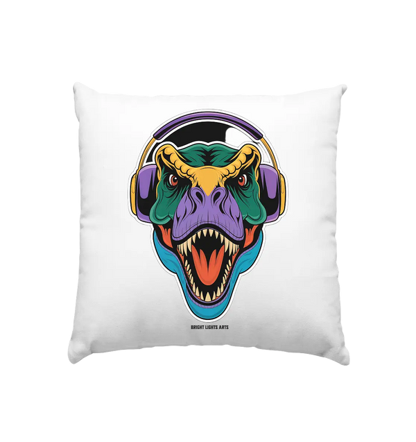 Wütender T-Rex mit Kopfhörern – Dinosaurier Design - Kissen 40x40cm Bright Lights Arts