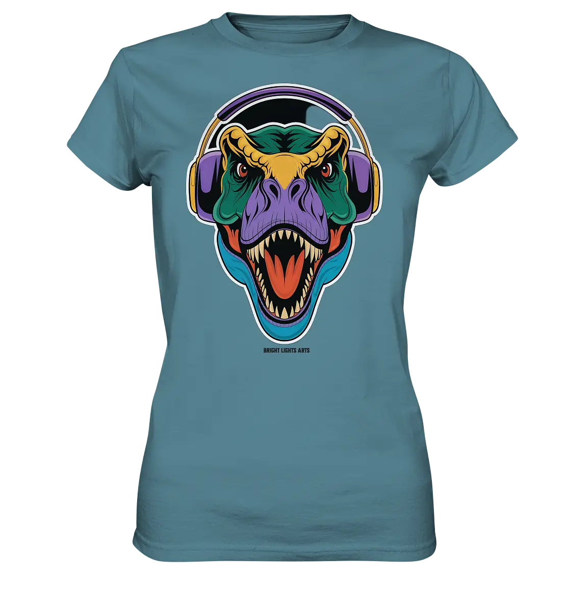 Wütender T-Rex mit Kopfhörern – Dinosaurier Design - Ladies Premium Shirt Bright Lights Arts