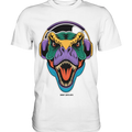Wütender T-Rex mit Kopfhörern – Dinosaurier Design - Premium Shirt Bright Lights Arts