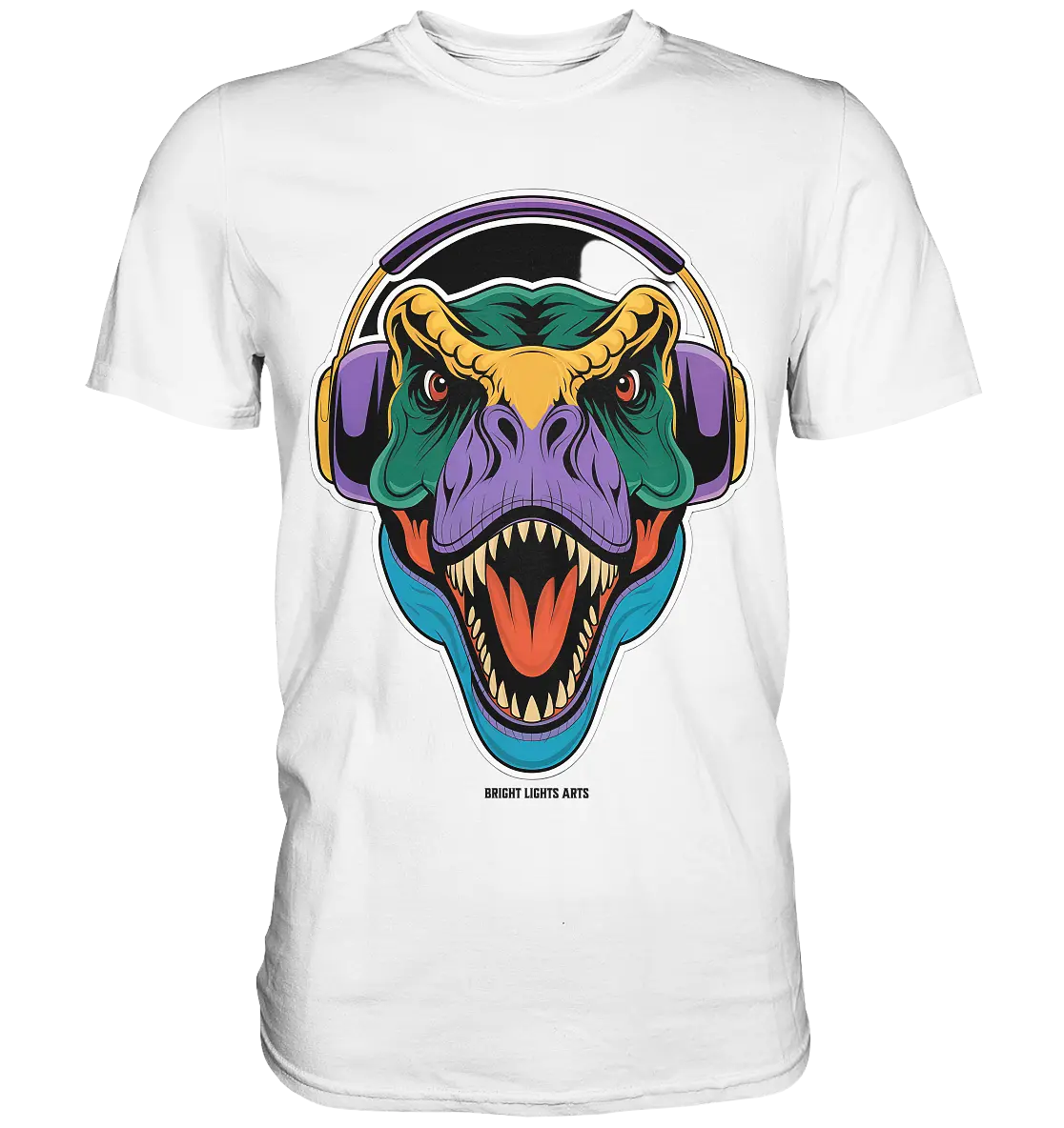 Wütender T-Rex mit Kopfhörern – Dinosaurier Design - Premium Shirt Bright Lights Arts