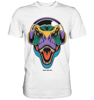 Wütender T-Rex mit Kopfhörern – Dinosaurier Design - Premium Shirt Bright Lights Arts