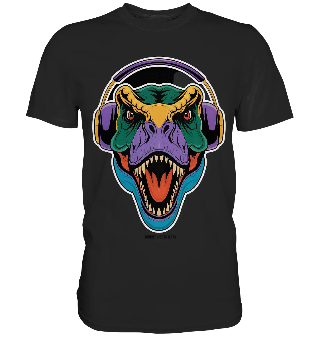 Wütender T-Rex mit Kopfhörern – Dinosaurier Design - Premium Shirt Bright Lights Arts