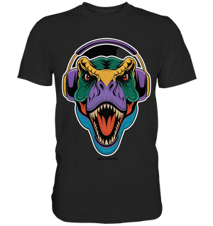 Wütender T-Rex mit Kopfhörern – Dinosaurier Design - Premium Shirt Bright Lights Arts