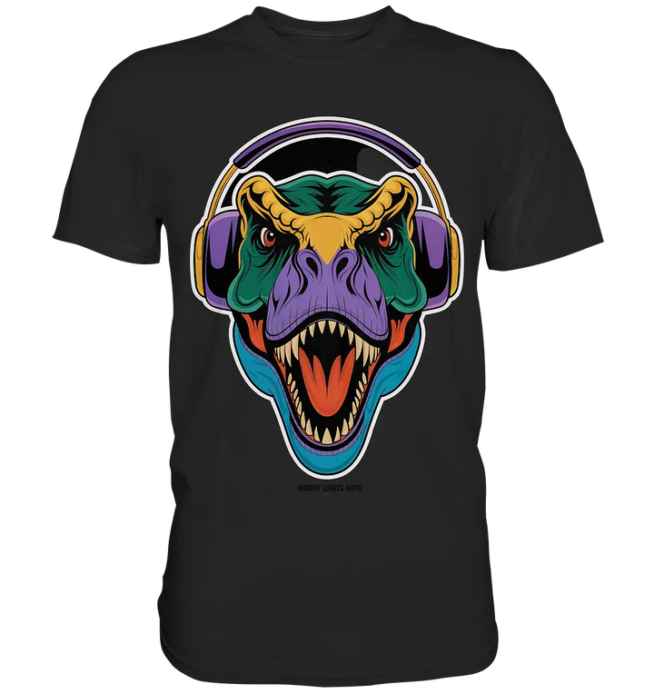 Wütender T-Rex mit Kopfhörern – Dinosaurier Design - Premium Shirt Bright Lights Arts