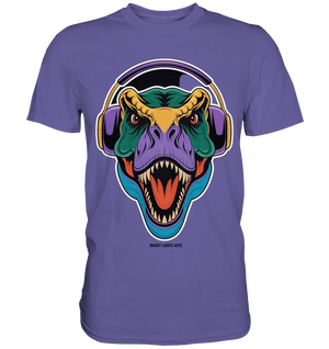 Wütender T-Rex mit Kopfhörern – Dinosaurier Design - Premium Shirt Bright Lights Arts