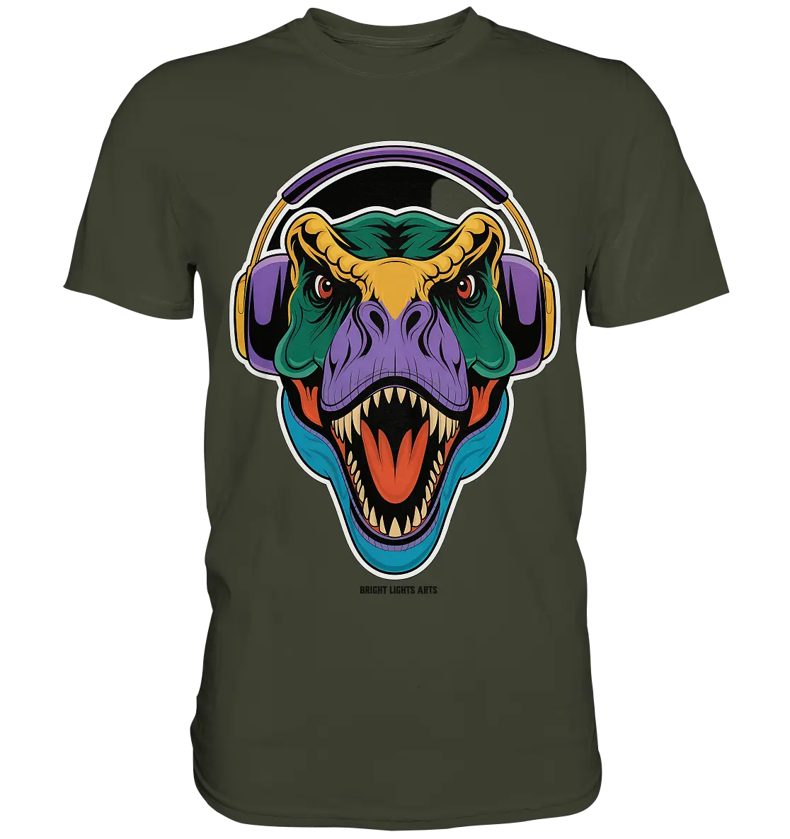 Wütender T-Rex mit Kopfhörern – Dinosaurier Design - Premium Shirt Bright Lights Arts