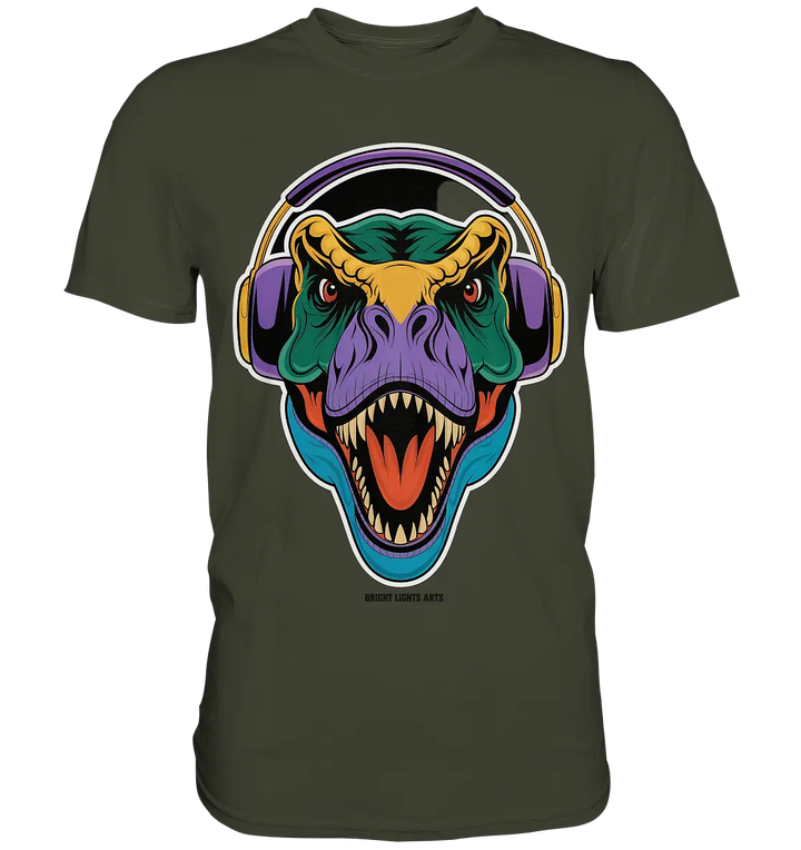 Wütender T-Rex mit Kopfhörern – Dinosaurier Design - Premium Shirt Bright Lights Arts