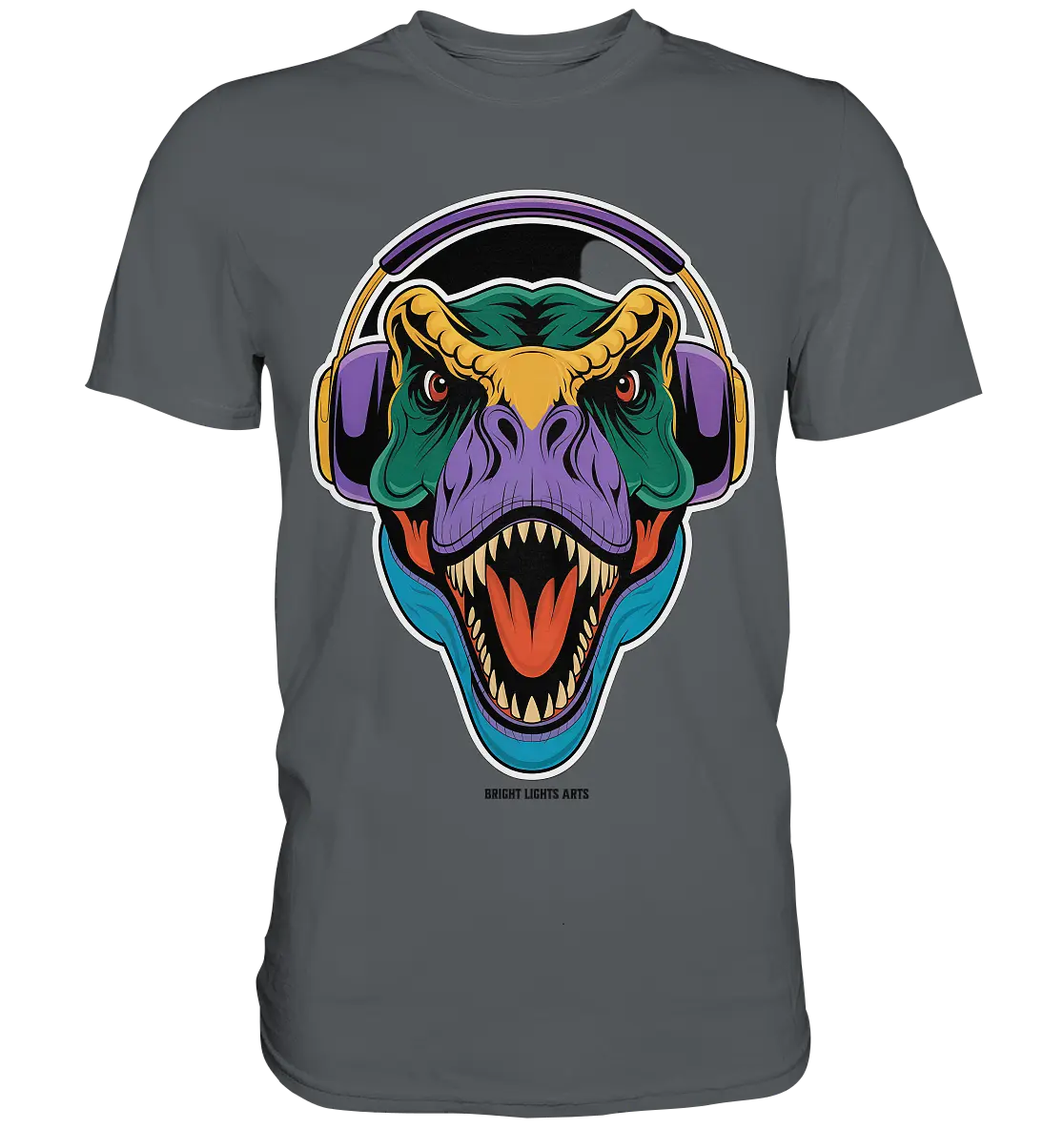 Wütender T-Rex mit Kopfhörern – Dinosaurier Design - Premium Shirt Bright Lights Arts