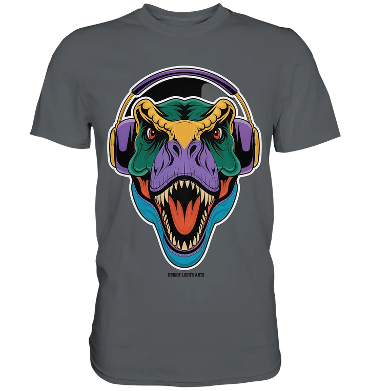 Wütender T-Rex mit Kopfhörern – Dinosaurier Design - Premium Shirt Bright Lights Arts