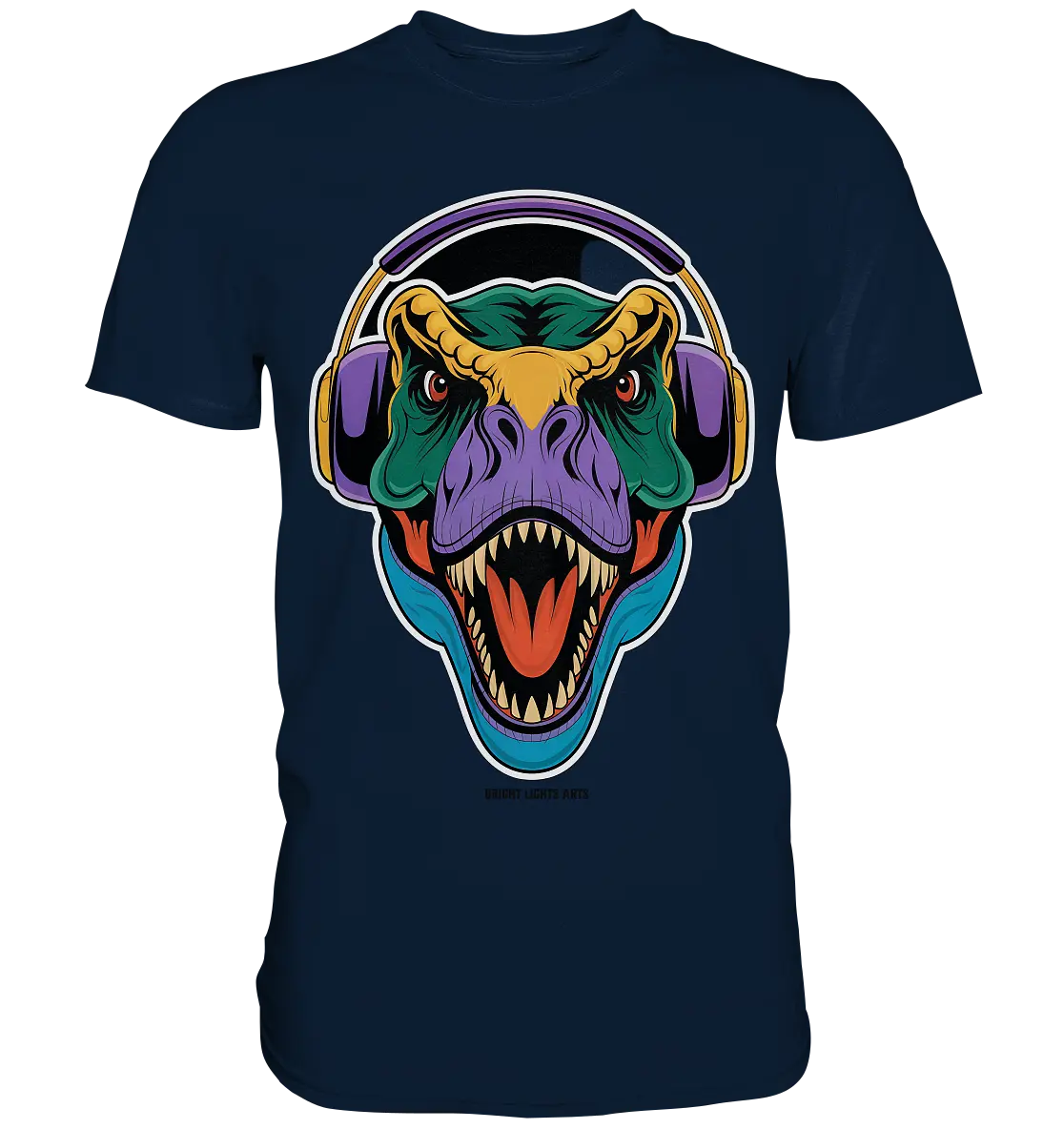 Wütender T-Rex mit Kopfhörern – Dinosaurier Design - Premium Shirt Bright Lights Arts