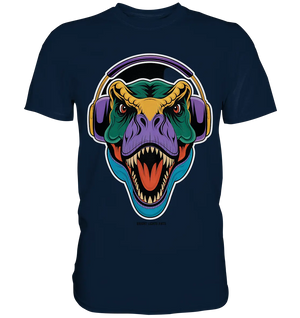 Wütender T-Rex mit Kopfhörern – Dinosaurier Design - Premium Shirt Bright Lights Arts