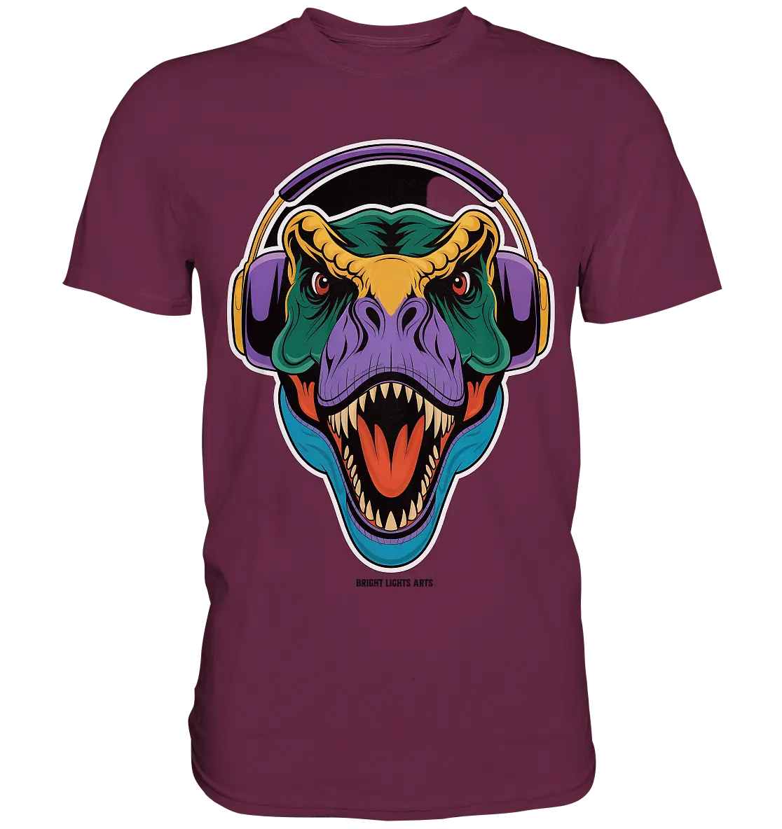 Wütender T-Rex mit Kopfhörern – Dinosaurier Design - Premium Shirt Bright Lights Arts