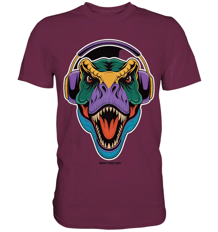 Wütender T-Rex mit Kopfhörern – Dinosaurier Design - Premium Shirt Bright Lights Arts