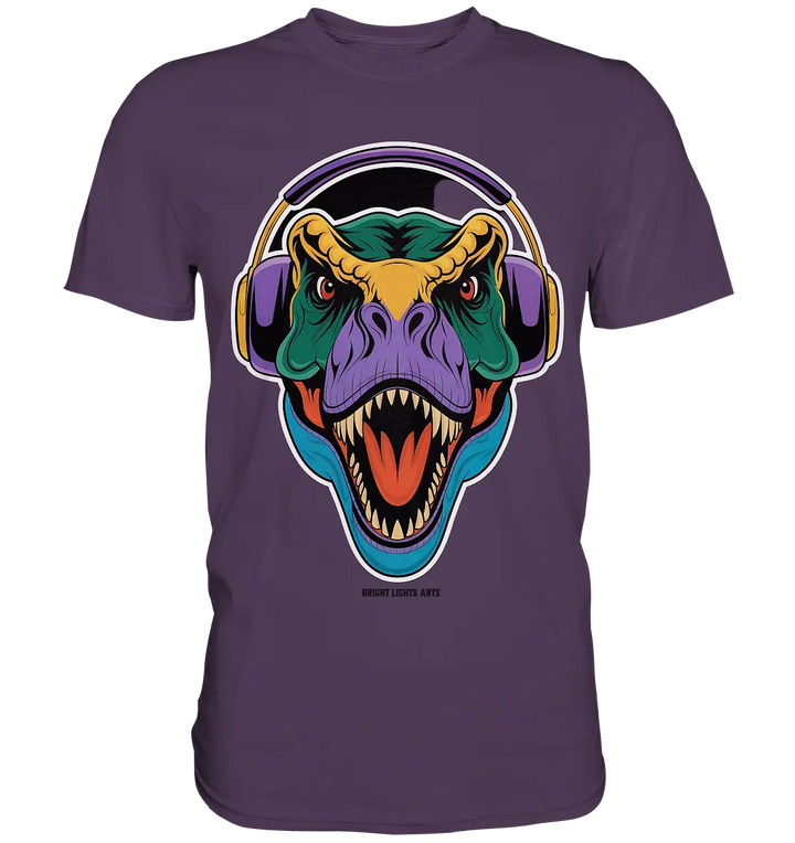 Wütender T-Rex mit Kopfhörern – Dinosaurier Design - Premium Shirt Bright Lights Arts