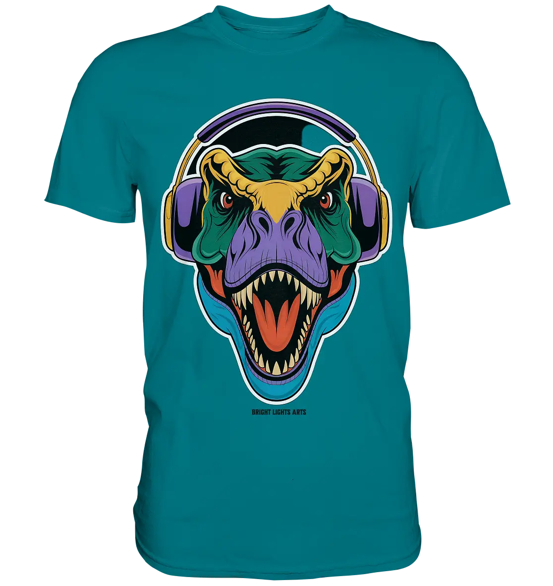Wütender T-Rex mit Kopfhörern – Dinosaurier Design - Premium Shirt Bright Lights Arts